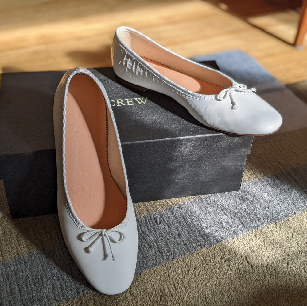 J. Crew white leather zoe ballet bow flats